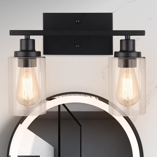 Bathroom Light Fixture 2-Light Black - Bathroom Vanity Light fixtures, Black Vanity Lights for Mirror, Wall Sconce with Clear Glass Shade, Industrial Wall Lamp for Mirror Bedroom Living Room, Black Bathroom Light Fixture 2-Light Black - Bathroom Vanity Light fixtures, Black Vanity Lights for Mirror, Wall Sconce with Clear Glass Shade, Industrial Wall Lamp for Mirror Bedroom Living Room, Black