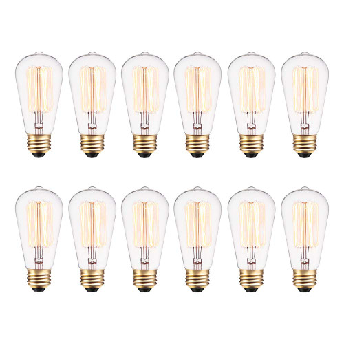 40W Vintage Edison S60 Squirrel Cage Incandescent Filament Light Bulb 12-Pack, E26 Base, 145 Lumens,313242