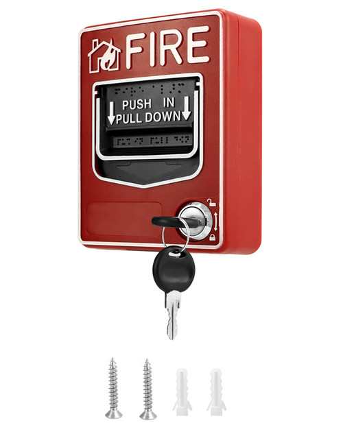 QWORK Wired Emergency Fire Alarm Station, Dual Action Manual Call Point Fire Alarm Panic Button 9-28VDC with 2 Keys