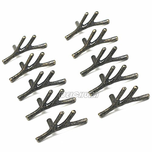 WEICHUAN 10PCS Zinc Alloy Bronze Twig Branch Zinc Alloy Decorative Cabinet Wardrobe Furniture Door Drawer Knobs Pulls Handles Hardware Décor (10PCS Bronze Knobs)