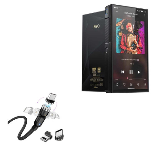 BoxWave Cable Compatible with FiiO M11 Plus - MagnetoSnap AllCharge Cable, Magnet Charging Cable USB Type-C Micro USB for FiiO M11 Plus - Jet Black