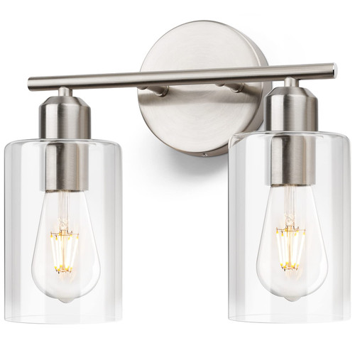 SEABLE Brushed Nickel Bathroom Light Fixture 2-Light Bathroom Vanity Light with Clear Glass Shade Modern Wall Sconces Bathroom Lights Over Mirror UL Listed SEABLE Brushed Nickel Bathroom Light Fixture 2-Light Bathroom Vanity Light with Clear Glass Shade Modern Wall Sconces Bathroom Lights Over Mirror UL Listed