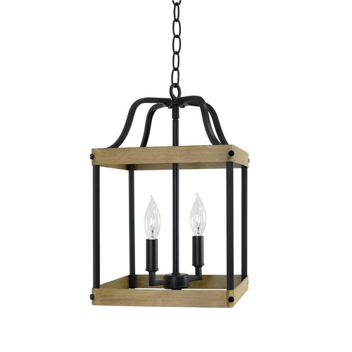 Kira Home Stanton 16" 2-Light Modern Farmhouse Chandelier, Lantern Style Foyer Light, Smoked Birch Wood Style + Black Finish Kira Home Stanton 16" 2-Light Modern Farmhouse Chandelier, Lantern Style Foyer Light, Smoked Birch Wood Style + Black Finish
