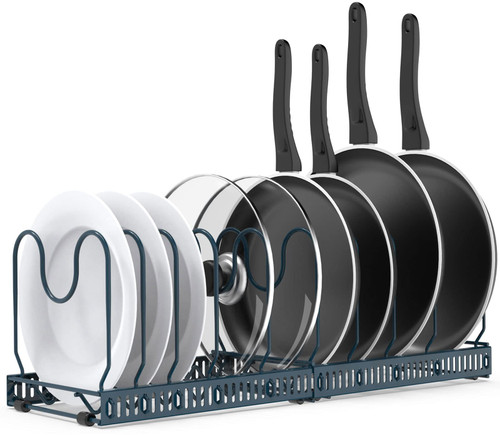 AHNR Expandable Pot and Pan Organizers Rack, 10+ Pans and Pots Lid Organizer Rack Holder, Kitchen Cabinet Pantry Bakeware Organizer Rack Holder with 10 Adjustable Compartments (blue) AHNR Expandable Pot and Pan Organizers Rack, 10+ Pans and Pots Lid Organizer Rack Holder, Kitchen Cabinet Pantry Bakeware Organizer Rack Holder with 10 Adjustable Compartments (blue)