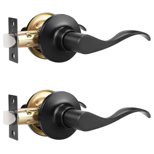 GOBEKOR 2 Pack Interior Door Handles Passage Door Levers for Hallway and Closet Lever Door Handles Keyless Door Lock Wave Lever Set