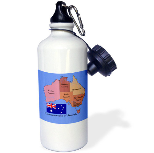 3dRose "The map and flag of the Commonwealth of Australia with states and territories marked." Sports Water Bottle, 21 oz, White