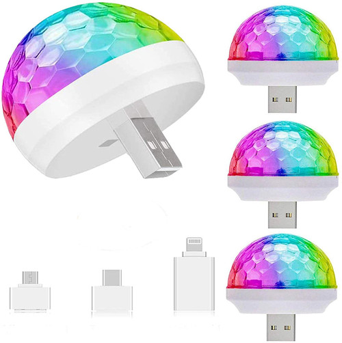Lmaytech USB Mini Disco Ball Party Lights, Sound Activated DJ Stage Strobe Lights, Portable Led Car Atmosphere Lights for Xmas Stocking Stuffers, Parties, Karaoke, Bar (4 Packs)