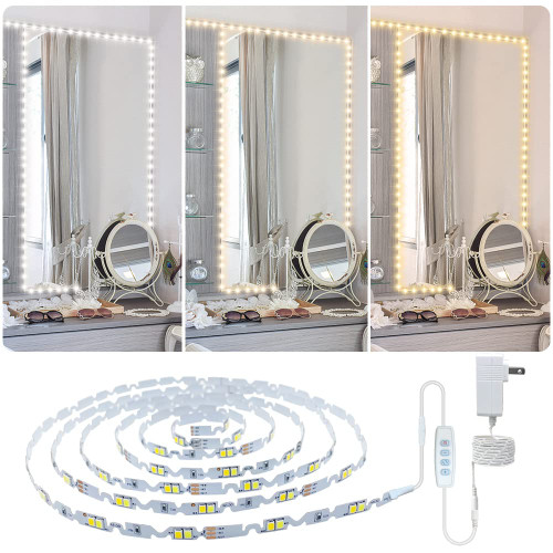 13ft/4M Led Vanity Mirror Warm White Lights Kit Bendable NO NEED TO CUT Vanity Make-up Mirror Cloakroom Adjustable Flexible Strip Light Table Set with Dimmer and Power Supply Mirror Not Included