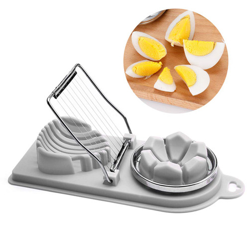 Egg Cutter Boiled Eggs Egg Slicers Quickly and Effectively 2 in 1 Stainless Steel Egg Slicer Cutter for Strawberries Kiwis Bananas (White)