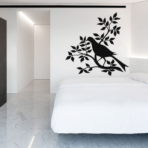 BOEERLCNL Bird on Branch Silhouette Wall Sticker Art Animal Home Living Room Decoration Wall Painting Sticker, Black, 42x43cm