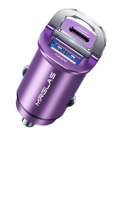 125W USB C Car Charger, [Mini & Metal] USB C Car Charger Adapter Fast Charging PD65W & QC60W Dual Port MRGLAS Type C Car Cigarette Lighter USB Charger for iPhone 14 13 Pro Max iPad Samsung - Purple