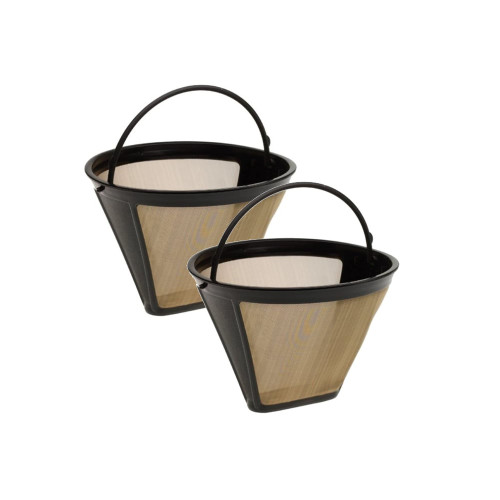SWAFGSG Reusable Coffee Filters 6-12 Cup Cone #4 Basket Permanent Replacement with Stainless Steel Mesh Fit for Cuisinart Maker Filter?2 Pack ?, Black/Gold, 4.8x4.5x3.5inch