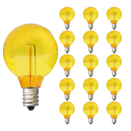 G40 Light Bulbs Replacement Yellow 1W Shatterproof Plastic LED Globe Bulbs G40 LED String Lights Replacement Bulb E12/C7 Candelabra Base for Indoor Outdoor Patio String Lights,15 Pack(Yellow)