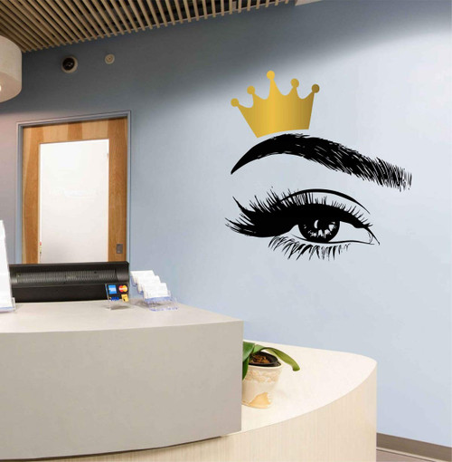 Beauty Salon Quote Wall Decal Stickers Make Up Store Home Decoration Murals LC1360 (Gold Crown+Black Eye)