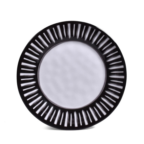 Merritt - Melamine Round Salad Plate - Black & White - Dark Rim - 8"