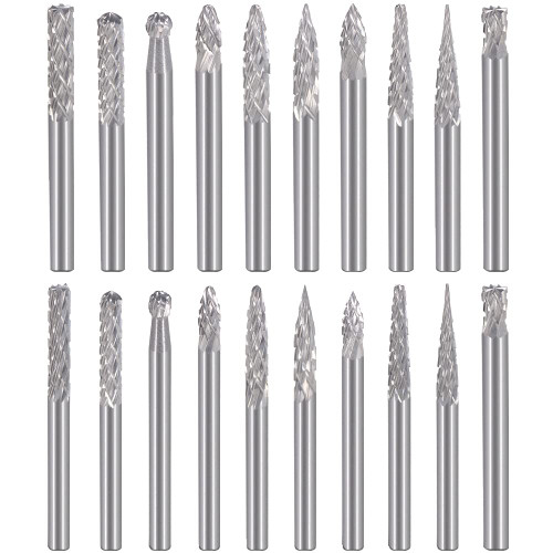 Carbide Burrs Set 3mm Shank Diameter Double Cut Tungsten Carbide Burs Rotary File Carving Grinding Bit for Die Grinder Rotary Drill Tool 20pcs