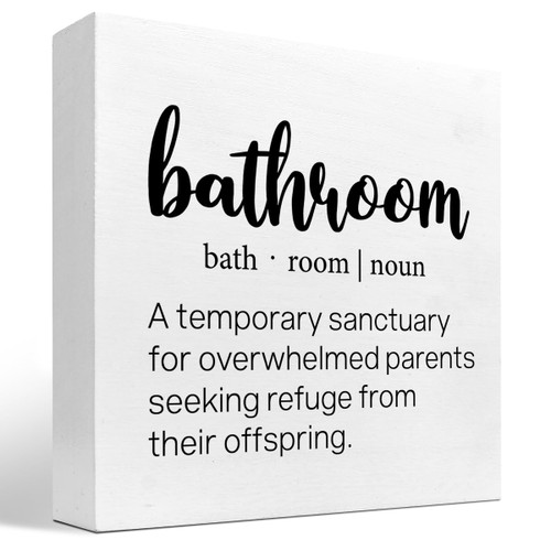 z-crange Bathroom Definition Meaning Funny Bathroom Wood Block Sign Desk Decor,Rustic Wooden Box Plaque Sign Desk Decor for Home Office Restroom Toilet Shelf Table Decorations