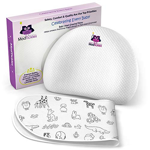 Baby Pillow for Head Shaping - Prevent Flat Head Syndrome - Head Support for Infants & Newborns - Memory Foam Baby Pillow - Keep Head Round & Avoid Flat Spots - Prevent Plagiocephaly - Bonus Bib Set