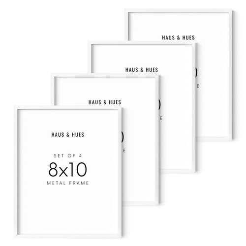 HAUS AND HUES 8x10 Picture Frame Set of 4-8x10 Frames Set of 4 Picture Frames 8 by 10, White Picture Frames 8x10 White Frames 8x10, 4 8x10 Picture Frames for Wall (White Aluminum Frames)
