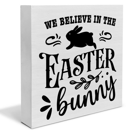 Country Rustic We Believe in the Easter Bunny Wood Box Sign Decor Desk Sign Easter Wooden Box Block Sign Home Shelf Tabletop Wall Decor