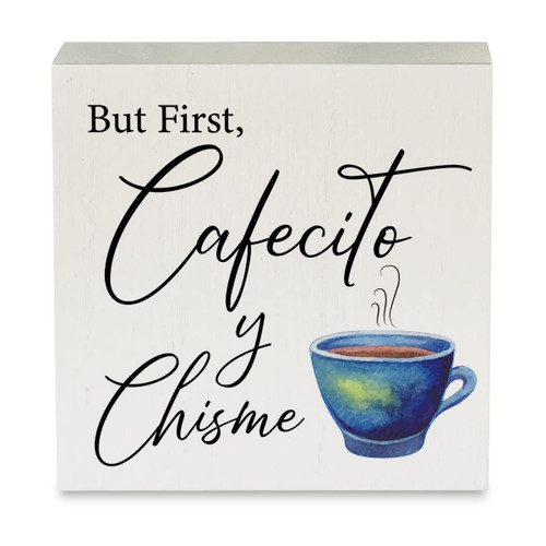 Spanish Coffee Bar Wood Box Sign Rustic Cafecito Coffee Wooden Box Sign Decorative Country Sign Block Plaque for Home Kitchen Desk Table Shelf Decor 5"x 5"