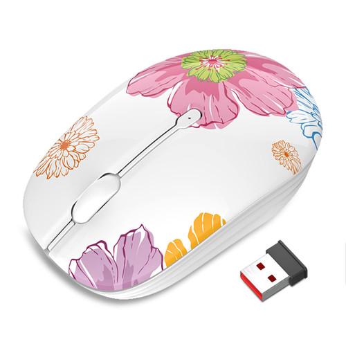 SIBOLOO Wireless Mouse with Nano Receiver for PC, Laptop, Notebook, Computer, MacBook, Less Noise, Portable Mobile Optical Mice.(Flower)
