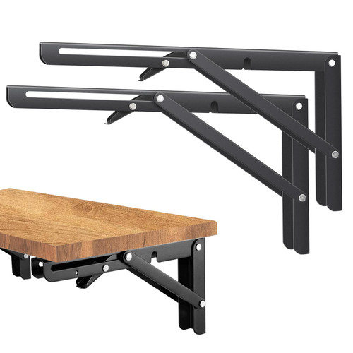 Bloazzup Folding Shelf Brackets Heavy Duty Shelf Brackets 12 Inch DIY Wall Mounted L Black Shelf Bracket Collapsible Space Saving for Table Work Bench?2 Pack