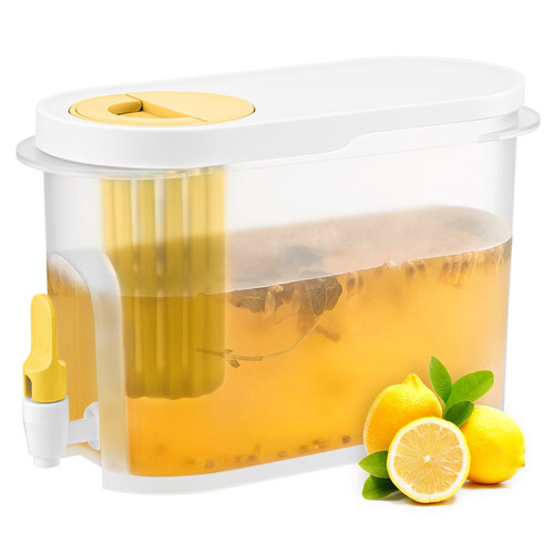 Drink Dispenser for Fridge, Beverage Liquid Drink Container for Party, 1 Gallon, Cold Water Pitcher Lemonade Stand Juice Jug with Spigot (White)