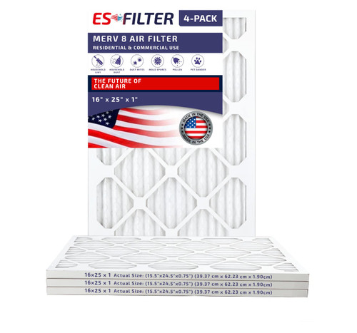 ESfilter 16x25x2 Air Filter MERV 8 Dust Defense Pleated HVAC AC Furnace Air Filters Replacement (Actual Size: 19.50 x 24.50 x 0.75 Inches) (1)