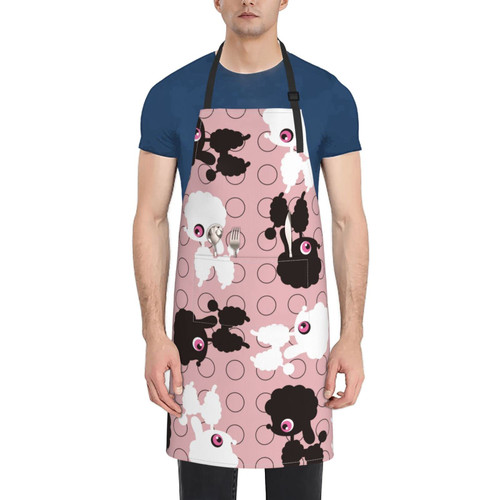 Unisex Bib Apron Senior Poodle Cute Dog Pink Waterproof Kitchen Cooking Aprons With 2 Pockets