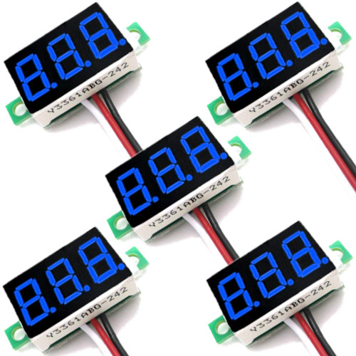 (5 Pack) JacobsParts DC 0-30V 3-Wire Voltmeter 3-Digit LED Display Panel Volt Meter Digital Voltage Tester (Blue)