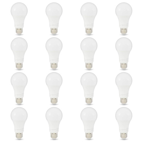 Amazon Basics 100W Equivalent, Daylight, Non-Dimmable, 10,000 Hour Lifetime, A19 LED Light Bulb , 16-Pack