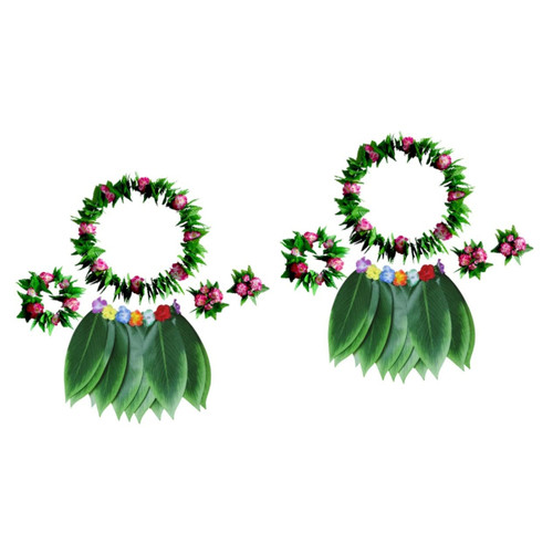 BESTOYARD 10 Pcs Green Garland Makeup Set Hawaiian Costume Leaf Hula Skirt and Hawaiian Leis Set Hula Skirt Hawaiian Costume Set Green Ti Leaf Hula Hawaiian Skirt Leis Kits Tropical Skirt