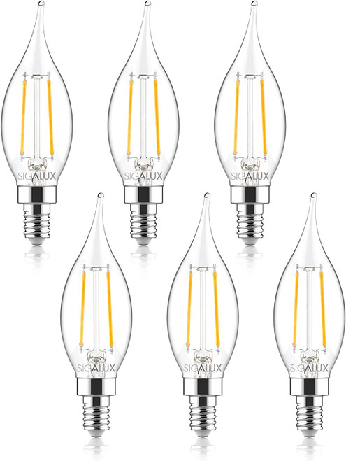Sigalux Candelabra LED Light Bulbs Dimmable, E12 40 Watt Chandelier Light Bulbs, CA10 Flame Tip Candle Light Bulbs, 5000K Daylight, 300LM E12 LED Bulb for Chandeliers, Ceiling Fan, Pendant, 6 Pack Sigalux Candelabra LED Light Bulbs Dimmable, E12 40 Watt Chandelier Light Bulbs, CA10 Flame Tip Candle Light Bulbs, 5000K Daylight, 300LM E12 LED Bulb for Chandeliers, Ceiling Fan, Pendant, 6 Pack