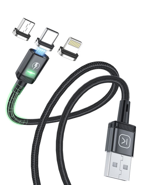 Kuulaa Magnetic Charging Cable Magnetic Phone Charger 2Pack 3A Fast Charging Cable Support Data Transfer 3 in 1 USB Magnetic Charger Cable for iPhone/Micro USB/Type C Device (3ft+3ft)