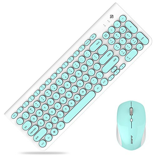 LexonElec Wireless Keyboard Mouse Combo Ajazz 352i 2.4GHz Cordless Retro Punk Ultra Slim Silent Mute Usb Multimedia Ergonomic Keypad Mouse Sets Optical 1600DPI 4 Buttons for Laptop Mac (Mint Green)