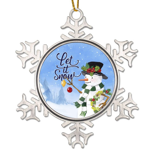 Let It Snow Snowflake Metal Ornament Xmas Keepsake Winter Blue Sky Christmas Ornaments Snowman Christmas Decorations Gift to Friends