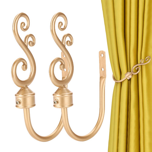 DAZUINIAO Curtain Holdbacks 2pcs, Metal Curtain Holders for Drapes, Wall Mounted Curtain Tieback Hooks, Drapery Holdbacks for Window Decoration, Gold
