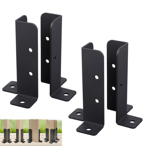 Chooglkj 4Pcs Adjustable Wood Fence Pergola Post Base Brackets Kit Fit 1.5x1.5,2x2,2x4,4x4 Post,Reversible Heavy Duty Half Column Base Black Post Anchor Base Brackets for Deck Railing Mailbox