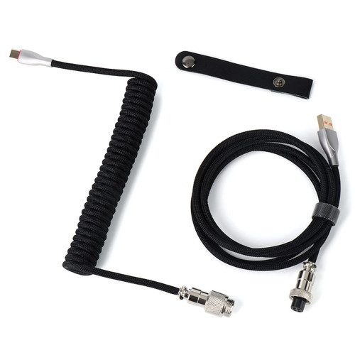 YIMAGUJRX Coiled Keyboard Cable,Custom Coiled Type-C to USB A Cable,Double-Sleeved Wire with 2 Generation Metal Aviator Connector for Mechanical Gaming Keyboard (Black)