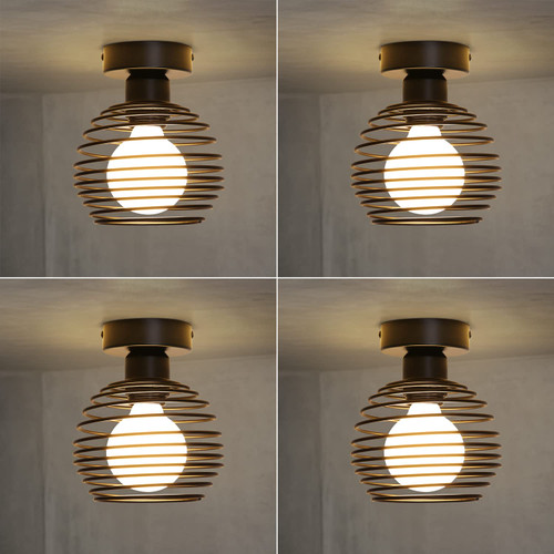 Hurrah Semi Flush Mount Ceiling Light 4 Pack - Black Industrial Hallway Ceiling Lighting Fixture - Farmhouse Rustic Metal Caged for Kitchen Bedroom Dining Room Entrance Porch - E26 Based