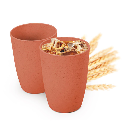Numkey 12 oz Wheat Straw Cups 2 PCS Plastic Cups Reusable Unbreakable Drinking Cups Dishwasher Safe Water Glasses BPA Free cup Set For Kitchen, Camping, Party (Orange)