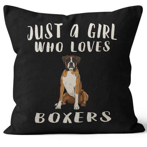 M-Qizi Just a Girl Who Loves Boxers Throw Pillow Cover,Gifts for Dog Lovers,Funny Boxer Dog Pillow Case for Sofa Bed Home Bedroom Girls Room Office,18 x 18 Inch,Boxer Mom Owners Gift,Girls Women Gift