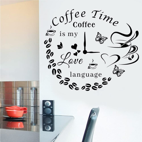 Vinyl Wall Sticker Coffee Cup Wall Decals Quotes Coffee Time Sign Decor Home Art Wall Art Sticker Removable DIY Coffee Saying Decorations for Kitchen Coffee Bar Decor.