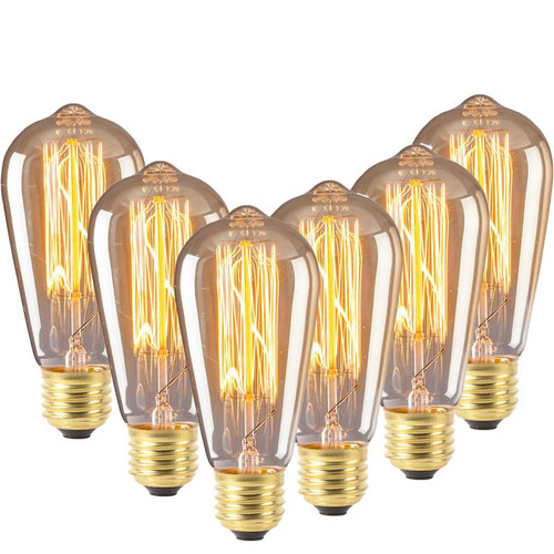ST64 Vintage Incandescent Edison Bulbs, 40W E27 Base Amber Glass Warm White 2200K Incandescent Light Bulbs,110V Antique Decorative Light Bulbs for Restaurant Home Light Fixtures Decorative (6 Pack)