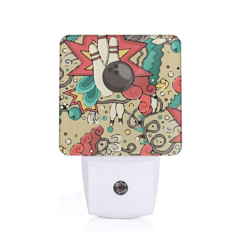 Allgobee Night Light Bowling-Doodle-Bowl-Pattern Dusk to Dawn Sensor,Automated On Off,Home Decor for Kitchen,Bathroom,Bedroom