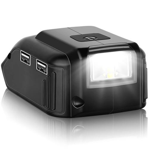 Jialipok Replace for 20V USB Adapter Charger, DCB090 Battery Adapter with LED Work Light, DC Port & Dual USB Port, Power Source Charger for 12V 14.4V 18V 20V Lithium-ion Battery