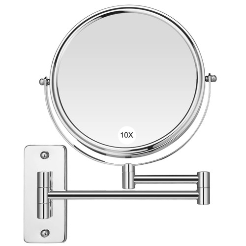 TAOKEY Magnifying Mirror,Makeup Mirror Wall Mounted,8 Inch Magnifying Makeup Mirror,1X/10X Magnifying Mirror Wall Mounted,360 Rotation Vanity Mirror,Chrome Finish