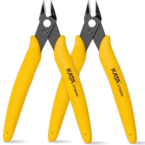 KATA 2-Pack Micro Wire Cutter, Precision Electronics Flush Cutter and Side Cutting Pliers for Electronics, Jewelry, Model Kits, Yellow