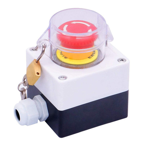 SDUTIO 22mm 2 NC Red Mushroom Latching Action Emergency Stop Push Button Switch Cover Station 10A 440V